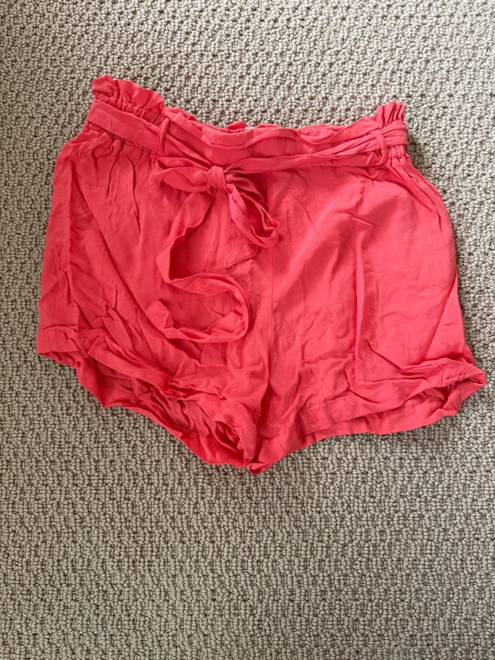 High-Waist Tie-Belt Shorts in Coral